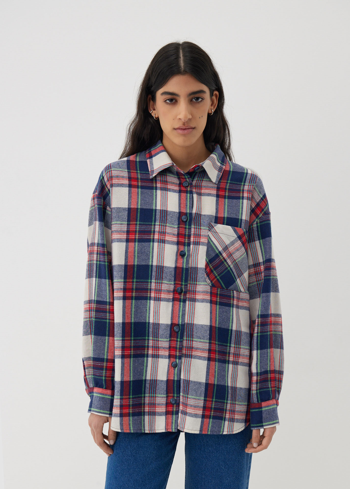 Рубашка в клетку с кокеткой по косой