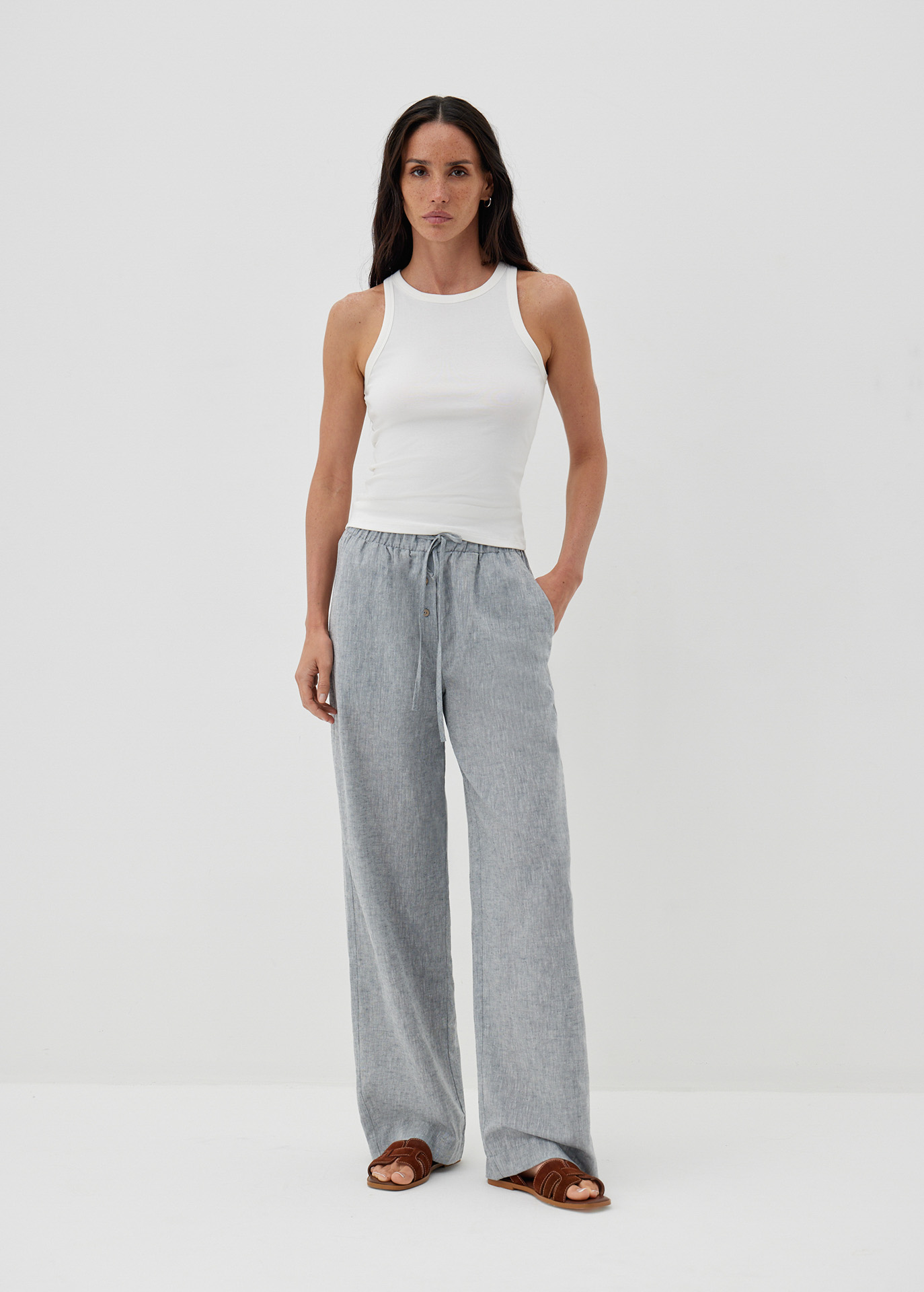 Льняные брюки на резинке